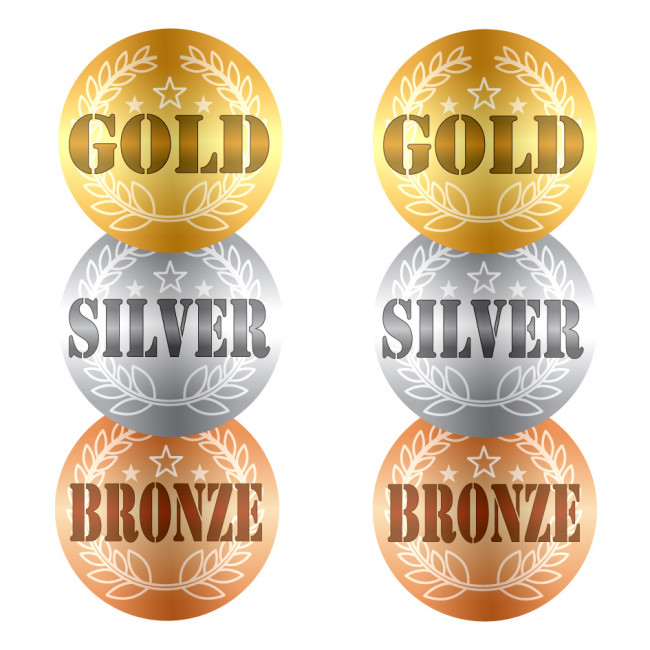 Stickers Gold Silver Bronze Shiny Foil Large Award Sports Day Stickers Free Delivery