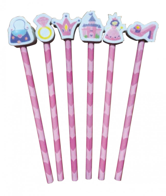 12 Eraser Top Pencils & 12 Notepads Pink Princess Children's Party Bag Filler 