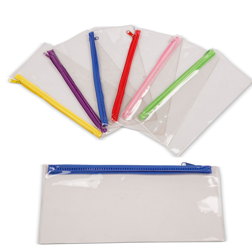 Clear Quality Strong Exam Pencil Case Coloured Zips Office Back to School Tallon 
