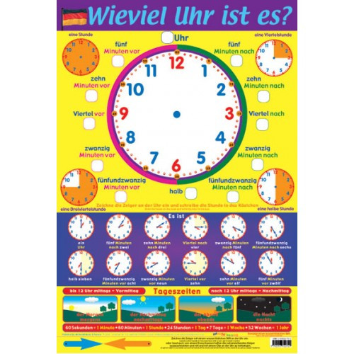 School Educational Posters German Telling Time Chart for Teachers