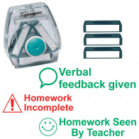 Homework Incomplete, Homework Seen By Teacher, Verbal feedback given Xstamper 3-in-1 Stamp Set